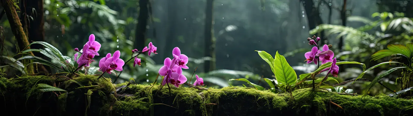Orchideen in einem dunstigen Gewächshaus